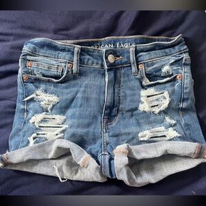American eagle medium wash denim ripped jean shorts, size 2